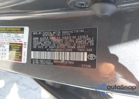 2008 Toyota Camry Xle V6 z USA, uszkodzony, nr VIN 4T1BK46KX8U575886